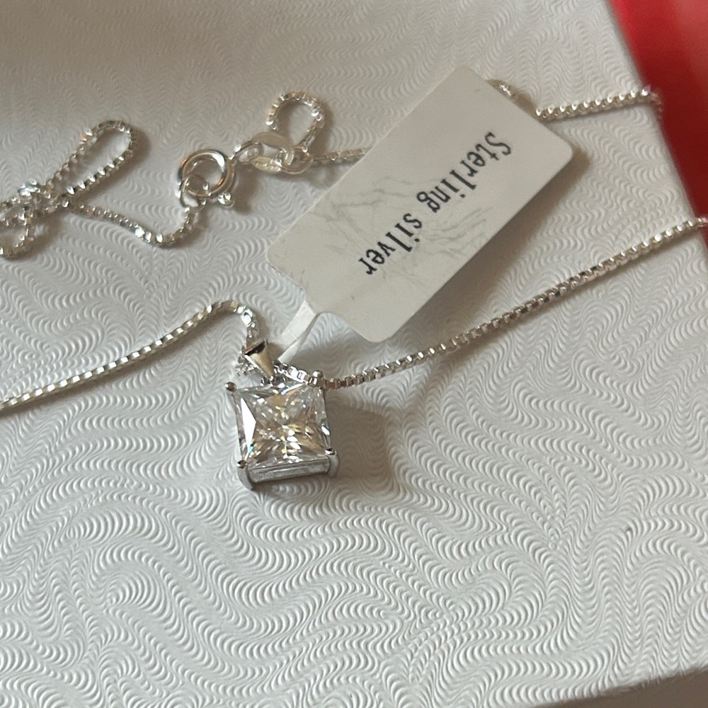 Luxury 3 CT Princess Moissanite Diamond 925 SS Necklace Retail $560!‎ - Picture 4 of 8